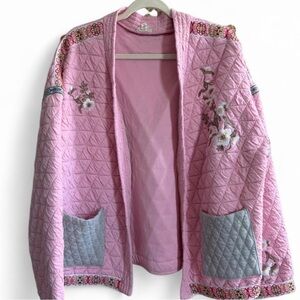 POL Quilted Patchwork Embroidered Open Front Jacket (Large)